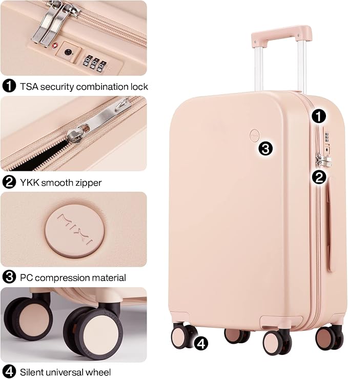 mixi Luggage Suitcase with Spinner Wheels, Hardside Rolling Suitcase PC with Cover & TSA Lock Lightweight Travel Case 24in Checked in, Pink - Image 4