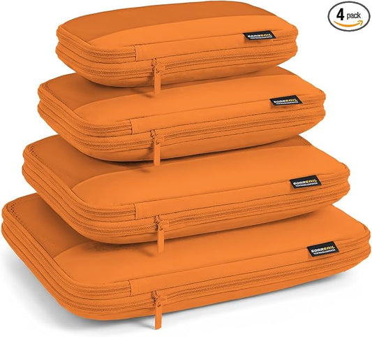 4 Piece Compression Packing Cubes for 3–7 Day Travel, Space Saving Travel Organizers with Breathable Mesh, Double-Zipper Packing Cubes for Carry-On & Suitcases (Orange) by SOARSAIL