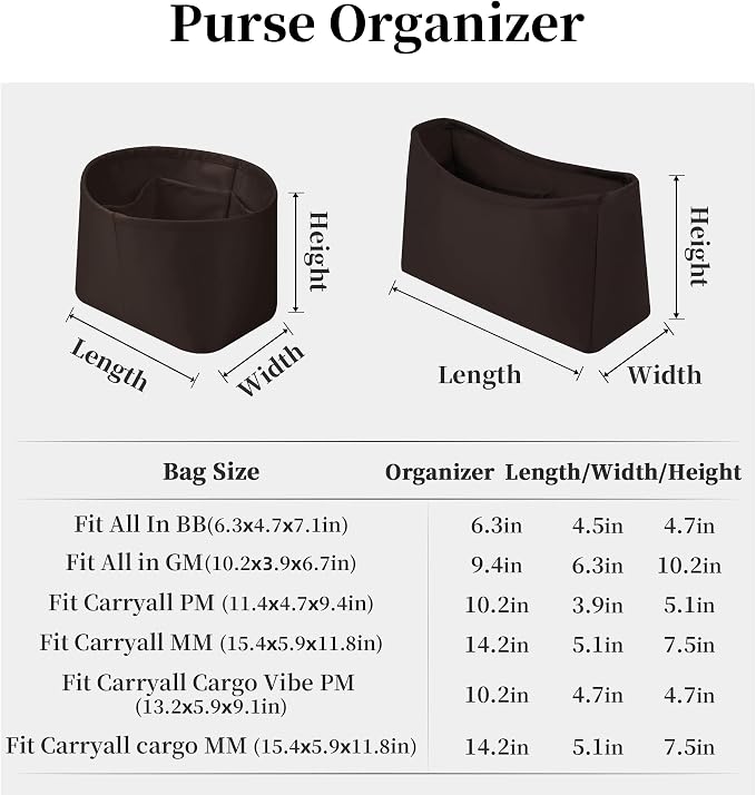 Purse Organizer for LV All In BB, Chocolat | Tailored Fit, Multiple Pockets, Lightweight Satin, Purse Essentials, Ideal for Travel, Shopping, and Daily Use - Image 5