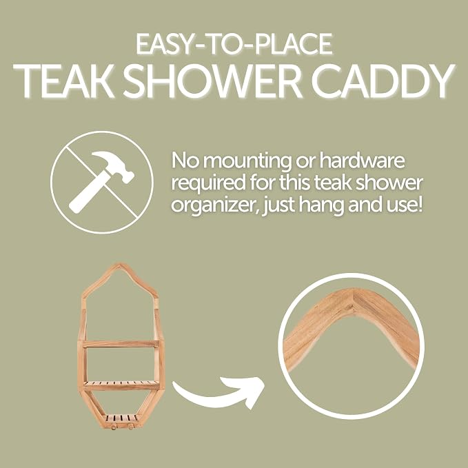 NORDIC STYLE TEAK Wood Natural Hanging Shower Caddy with Storage Shelves, Water Resistant, Easy to Place, Solid Teak Wood, Shower Accessory (Natural Víður) - Image 5