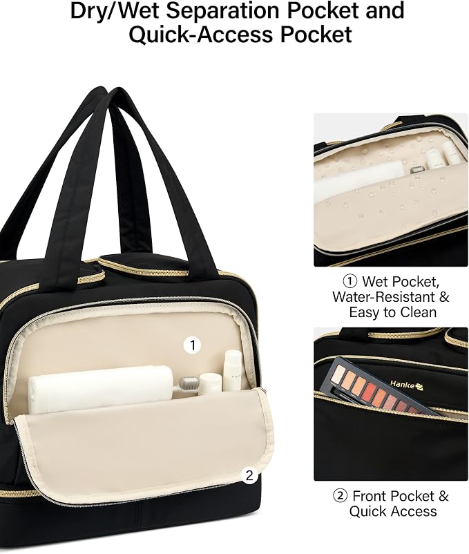 Hanke Travel Toiletry Bag, Lightweight Wide-open Large Toiletry Bags for Women, Dual-Layer Makeup Bag Water-Resistant Cosmetic Travel Bag with Handle for Accessories, Essentials, Black - Image 5