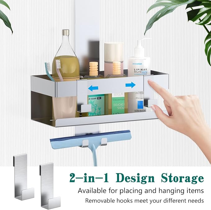 Emibele Over The Door Shower Caddy, 304 Stainless Steel Hanging Shower Caddy Rustproof Shower Shelves,No Drilling Hanging Shower Organizer for Bathroom Glass Door Up to 1.5cm,Basket: 23×10×10cm,Silver - Image 3