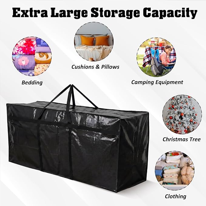 Windyun 4 Pack 142 Gallon Extra Large Moving Bags XXL Heavy Duty Storage Bag with Strong Zipper Handle Jumbo Big Tote Box Foldable for College Dorm Travel Clothes Duffle Blanket Pillow(Black) - Image 4