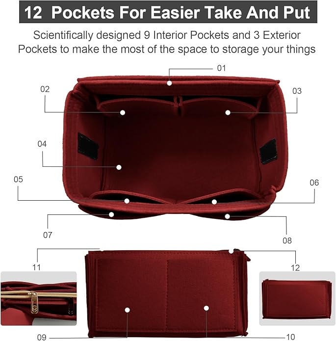 OMYSTYLE Purse Organizer Insert, Felt Tote Bag Organizer Insert with 5 Sizes, Handbag Dividers for Inside Purse, Compatible with Longchamp, Neverful, Speedy and More - Image 3