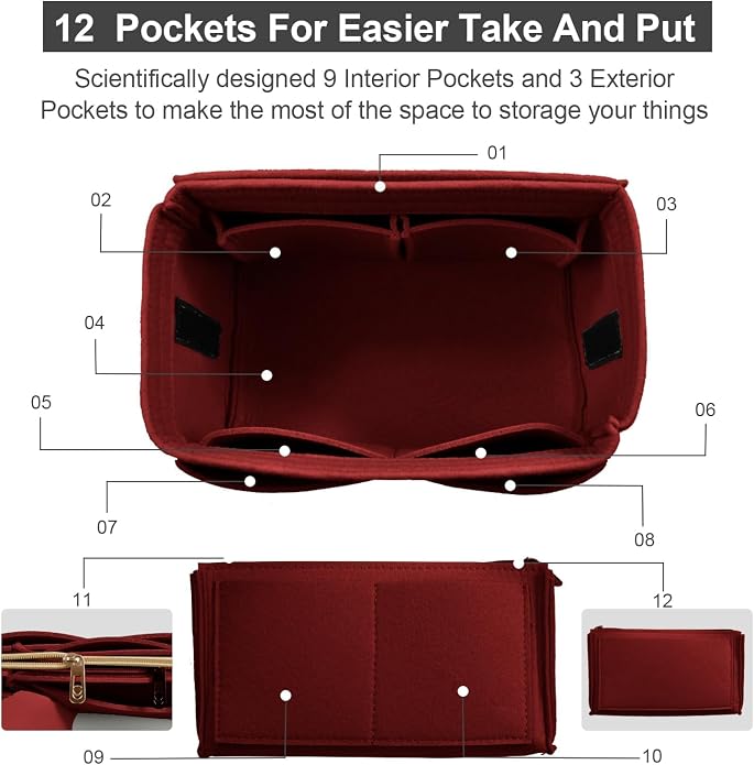 OMYSTYLE Purse Organizer Insert, Felt Tote Bag Organizer Insert with 5 Sizes, Handbag Dividers for Inside Purse, Compatible with Longchamp, Neverful, Speedy and More - Image 3