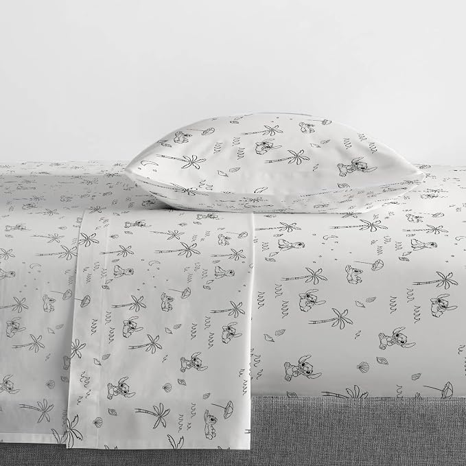 Jay Franco Kids Sheet Set with Fitted, Flat Sheets & Pillow Cover - Ultra-Soft Bedding with Pillowcase for Room Decor, White - Lilo and Stitch, 3 Piece Twin - Image 6