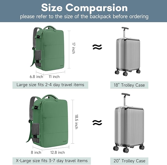 Taygeer Travel Backpack for Women Men, Airline Approved Carry On Backpack | 40L TSA Friendly Daypack with 17.3 inch Laptop Compartment, Backpack for Business Hiking Travel, Peridot Green - Image 4