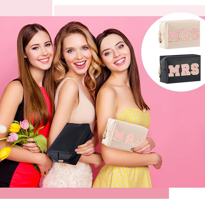 24 Pcs Preppy Makeup Bag PU Leather Cosmetic Bag with Zipper Plain Cosmetic Pouch Waterproof Toiletry Makeup Pouch for Women Bridal Shower Favors Traveling Organizer(Ivory White, Black) - Image 5