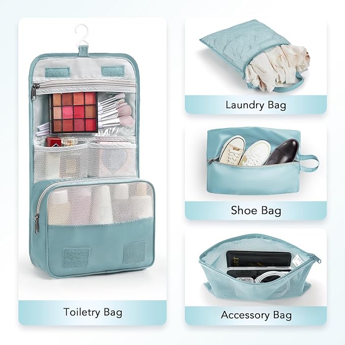 OlarHike 8 Set Compression Packing Cubes for Travel Essentials,Compressible Expandable Space Saver Bags for Organizing Clothes,Luggage Suitcase Garment Bags with Over 1000 pcs Mesh Holes(Blue Gray) - Image 5