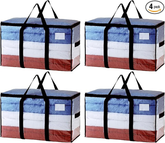 TAILI Extra Large Moving Bags, 4 Pack Clear Heavy Duty Totes For Storage with Visible Window, Wrap Around Handles, Storage Bags for Space Saving, Alternative to Moving Boxes by TAILI