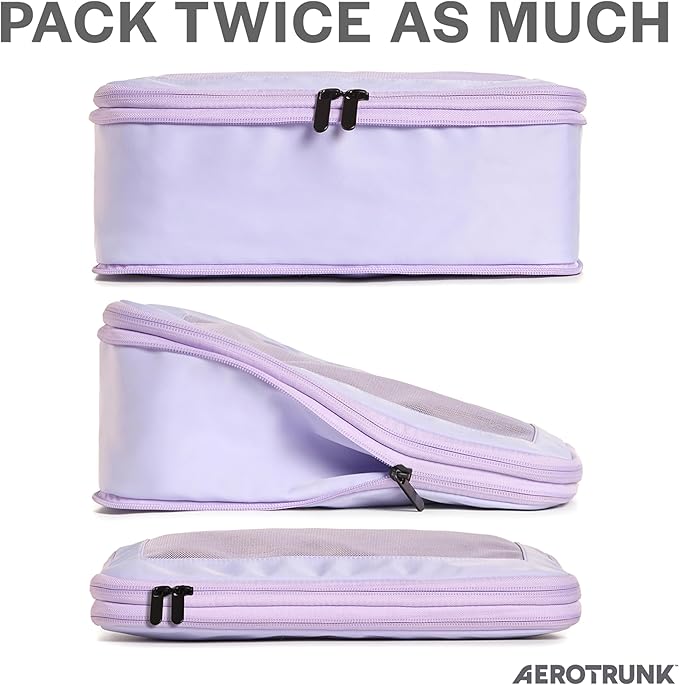Aerotrunk Compression Packing Cubes for Travel - Luggage Organizer Bags - Double Zipper Packing Cubes for Suitcases (4-Pack, Purple)