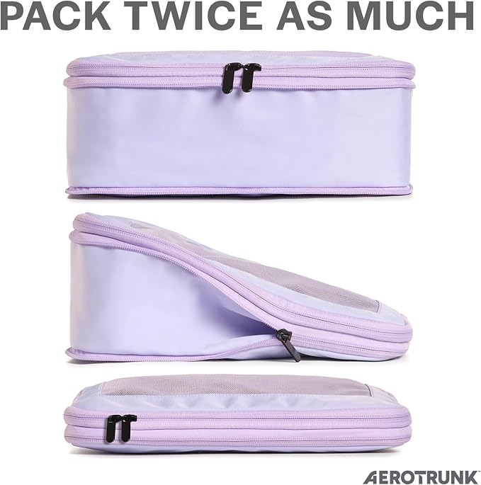 Aerotrunk Compression Packing Cubes for Travel - Luggage Organizer Bags - Double Zipper Packing Cubes for Suitcases (6-Pack, Purple) - Image 2