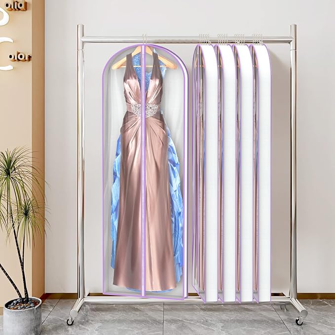 Zilink Breathable Dress Bags for Gowns 72" Clear Wedding Dress Garment Bag Dress Bags for Hanging Clothes with 4" Gussted for Long Evening Dresses, Fur Coat, Long garment Bags for Gowns, Set of 2 - Image 5