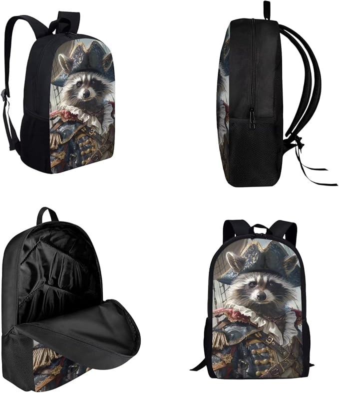 17 Inch Animal Print School Backpack And Lunch Box Set for Kids Lightweight Racoon As Pirate Backpack for Boys Girls Sturdy School Bag with Insulated Lunchbox Pencil Case Student Bookbag - Image 3