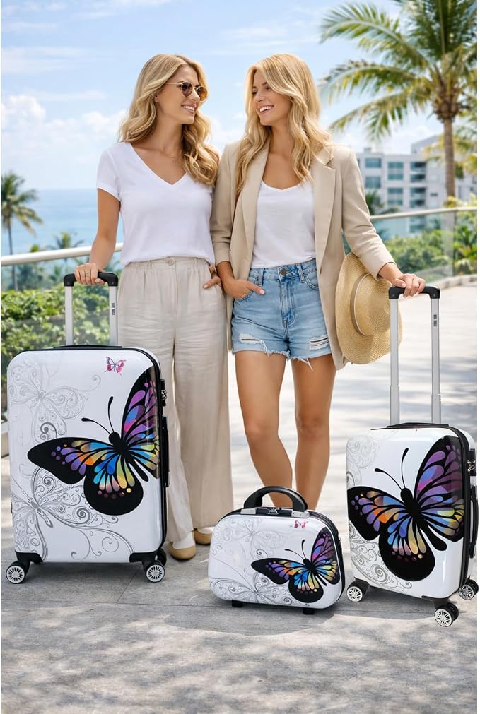 World Traveler Butterfly 3-Piece Polycarbonate Hardside Expandable Spinner Luggage Set with Enhanced Wheel System - Image 2