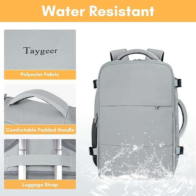 Taygeer Carry On Backpack for Men Women, Travel Backpack with Shoe Pouch | Laptop Mochila 17.3inch Flight Approved with Water Bottle Pocket, College Teacher Tote Bag for Business Travel, Grey - Image 7