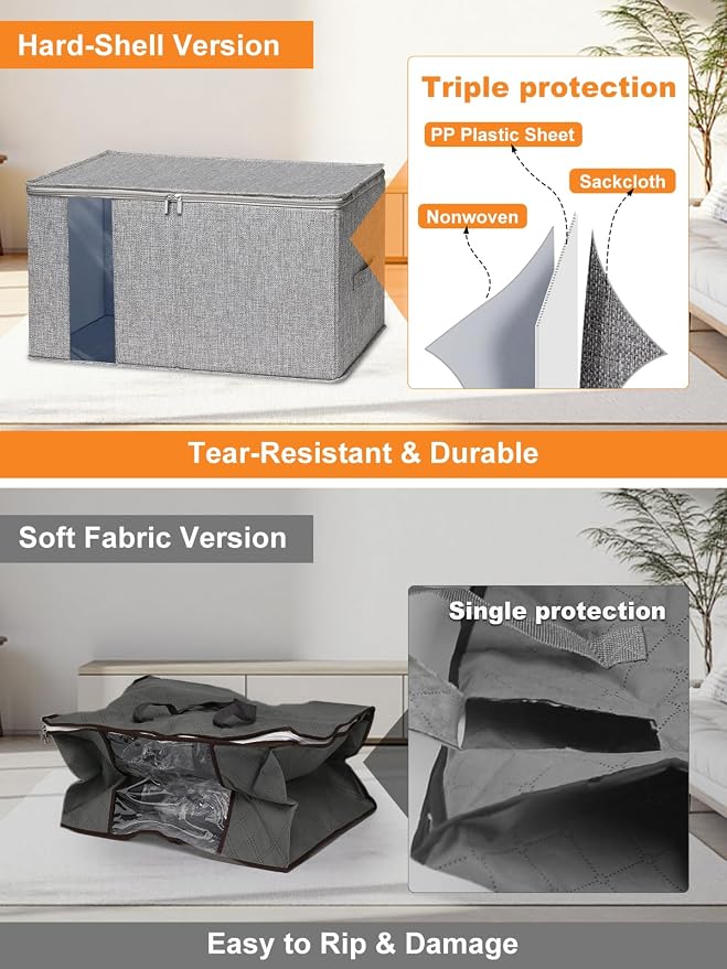 punemi Comforter Storage Bag, Large Blanket Storage Bags with Sturdy Structure, Zipper & 2 Handles for King/Queen Comforters, Quilts, Duvets, Pillows, Bedding and Clothes, 21.7x14.2x11.8in, 2 Pack - Image 3