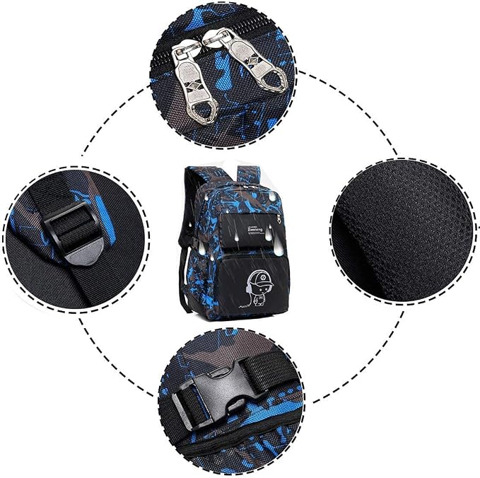 Asge Backpack for School Boys Backpacks for Kids Camo Bookbag for Middle School Bags Waterproof Travel Back Pack (Blue) | Camo Design, Middle School, Waterproof, Travel - Image 4