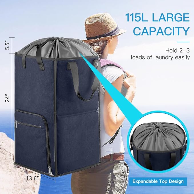 Bukere Laundry Basket, Laundry Backpack Bag for Guys Girls Boys, 2 in 1 Laundry Hamper for College Dorm Room Essentials, Adjustable Shoulder Straps, Freestanding Laundry Bag for Laundry Room, RV - Image 2