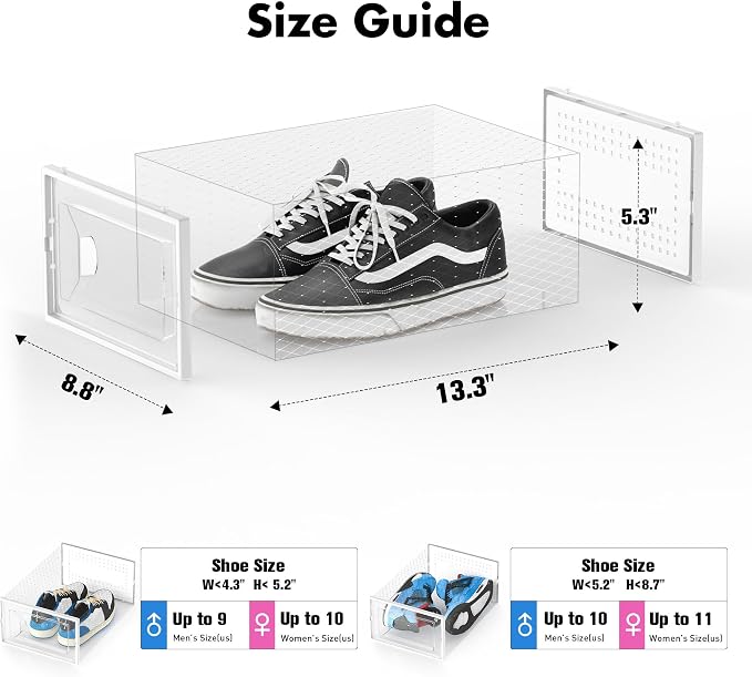 Foluck Shoe Storage Box, 15 Pack Clear Plastic Stackable Organizer for Closet, Interlocking Design Shoes Container Bins for Sneakers, Foldable Shoe Rack with Lids, White - Image 2