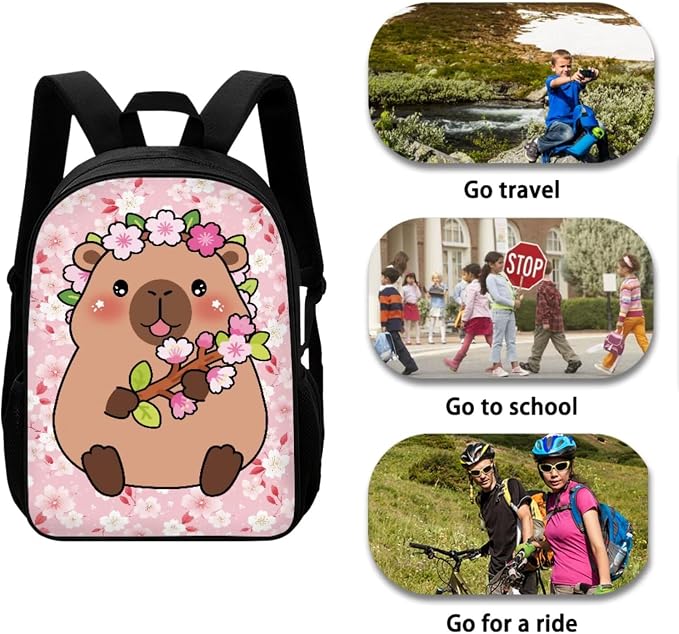 Capybara Bubble Tea Star Print Kids Backpask Set, Durable Lightweight School Bag Set with Lunch Bag and Pencil Case, Knapsack Set Suitable for School, Picnic or Travel, Pink - Image 3