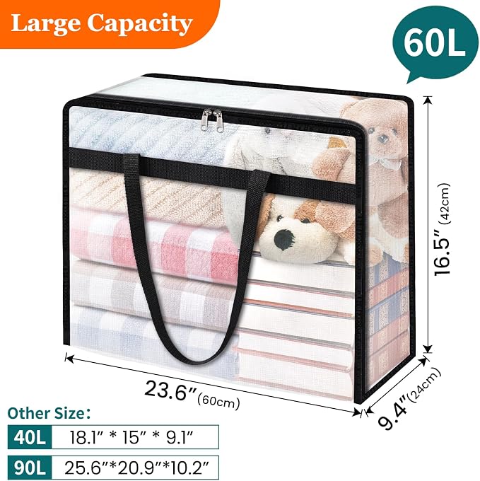 TasticTotes 4 Pack Clear Storage Bags for Comforter, Clothes & Bedding, Plastic Blanket Storage with Zipper and Handle, Moving Bags, Closet Organizer and Under-Bed Storage (60L) - Image 2