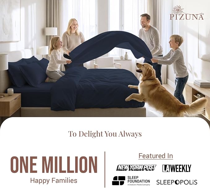 Pizuna Pure 100% Long-Staple Cotton Duvet Cover + Sheet Set Full, Luxurious 400 Thread Count Long Staple Cotton, Soft Sateen Weave Bedding Set (Dark Blue) - Image 2