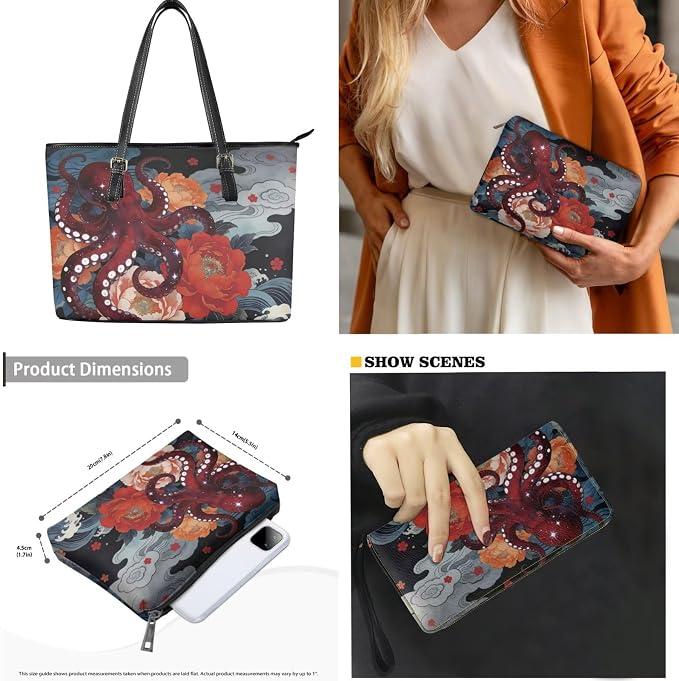 Women Purse Handbags Wallet Sets Leather Shoulder Tote Bag for Women,Top Handle Purse with Wrist Wallet Bag - Image 2