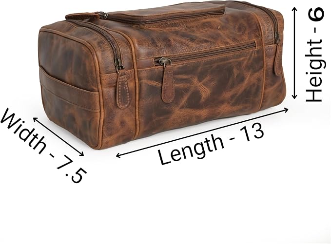 (13 inch Extra Large) Real Full Grain Leather Toiletry Bag for Men, Dopp kit with Waterproof Lining, Toiletries Organizer, Grooming Travel Bag Pouch, Bathroom Shaving Kit Zipper Bag - Image 4