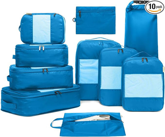 10-Pack Large Compression Packing Cubes for Travel - Lightweight Compression Packing Cube Set, Water-Resistant Luggage Organizer Bags & Suitcase Organizers, Travel Cubes for Carry-On, Checked Luggage by NookTheory