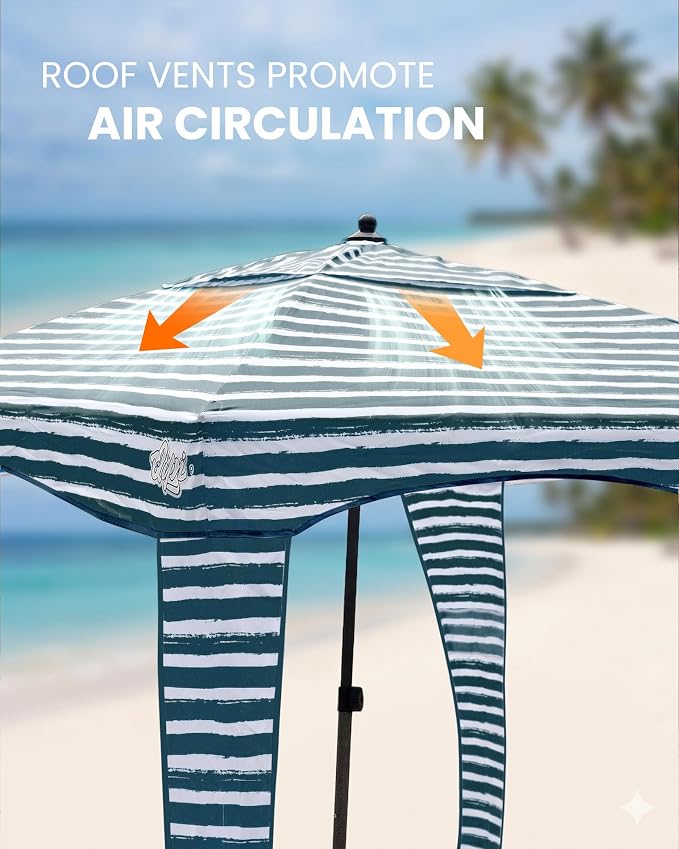 Qipi Beach Cabanas for Sand, Beach Canopy with Sandbags & Side Wall for Family, Easy Set Up Sun Shelter, UPF 50+ UV Protection with Roof Vent - Image 5