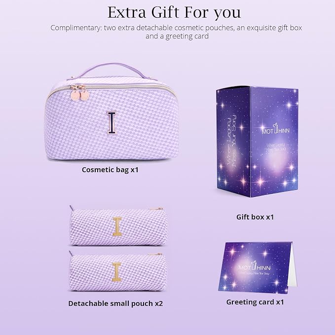 Personalized Gift Travel Makeup Bag: Initial Makeup Organizer Bag for Women | 3-in-1 Custom Make up Bag Set - Vegan Leather Travel Cosmetic Bag - Luxury Gift for Women – Birthday, Anniversary, Graduation - Image 5