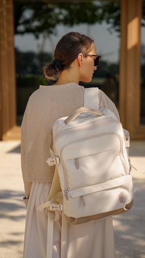BAGSMART 37L Expandable Travel Backpack Compression Carry On Daypack | Warm Beige weekender bag fits 17" laptop. Water resistant luggage with packing cubes and shoe pouch. - Image 7