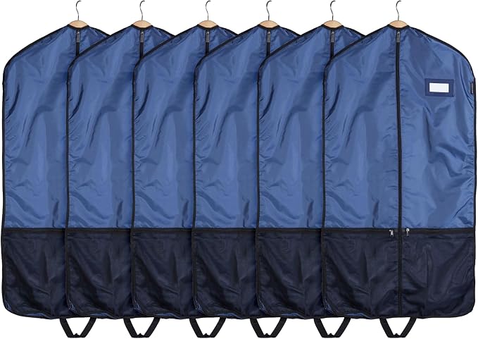 Covermates Deluxe Garment Bag Set for Closet Storage & Travel – Heavy Duty Hanging Suit & Dress Bags with ID Window, Accessory Pockets & Carrying Handles – Premium Wardrobe Protection, Blue by Covermates