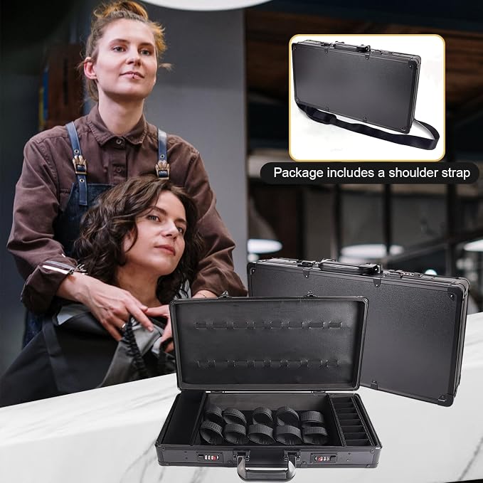 GYKLE Black Barber Case, Large Barber Carrying Suitcase with Code Lock | Large Space, Comes with Shoulder Strap, Aluminum Clippers Case, Hair Cutting Tools Organizer Box - Image 6
