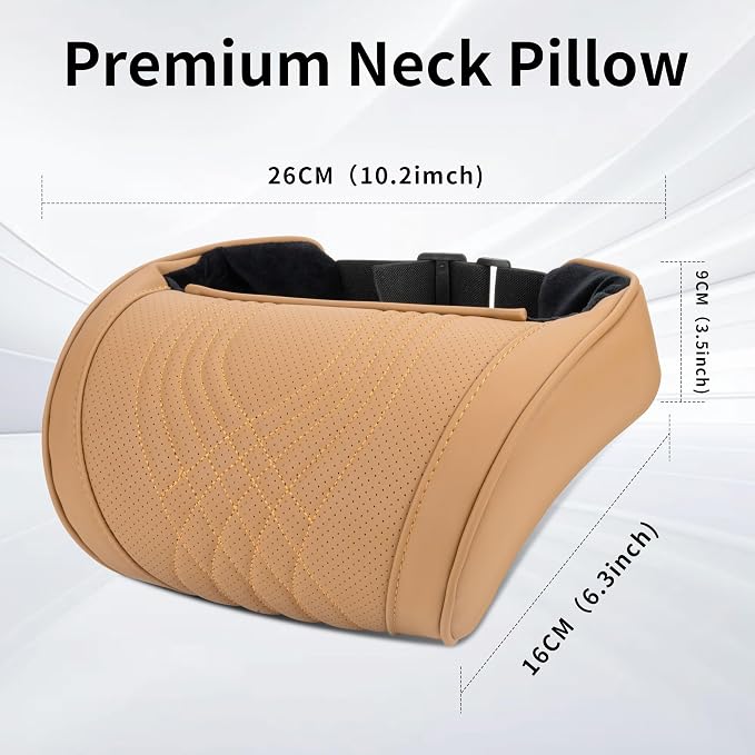Car Headrest Pillow for Driving Memory Foam Palomino Brown 1 Pack | Soft Comfortable Leather Seat Head Rest Pillow Headrest Travel Neck Support Cushion for Most Cars SUV Home Office Chair - Image 4