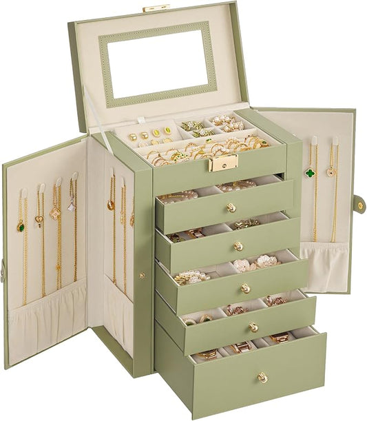 SONGMICS Jewelry Box Organizer, 6-Layer with 5 Drawers, Sage Green | Jewelry Storage Case with Lock and Mirror, Large Storage Capacity, for Necklaces, Watches, Gift for Loved Ones UJBC152CE01S by Unknown