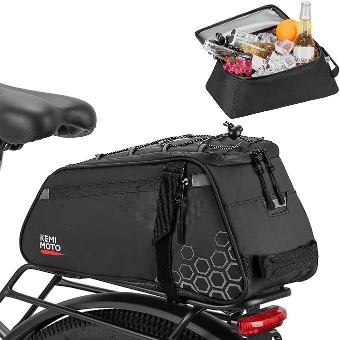 KEMIMOTO 11L Bike Bag with 6L Removable Cooler Bag, Bike Rear Rack Bag PVC Water Resistant Insulated Bag, Bicycle Trunk Pannier with Shoulder for Cycling Ebike Back Seat Storage by kemimoto