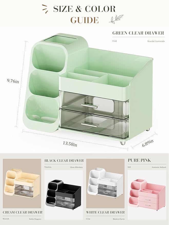 Makeup Organizer with Drawers,Large Capacity Countertop Organizer for Vanity,Bathroom and Bedroom Desk Cosmetics Organizer,Easy To Storage Skincare,Brushes,Lotions (Green) - Image 7