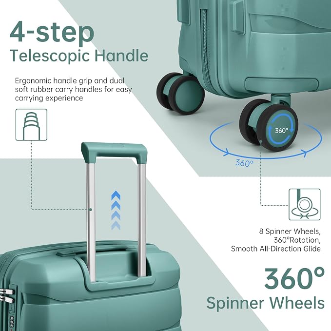 Carry On Luggage 22x14x9 Airline Approved, 22 Inch PP Hardshell Luggage Carry-on Suitcase with Spinner Wheels, Carry On Suitcase Set for Women (Misty Blue) - Image 3