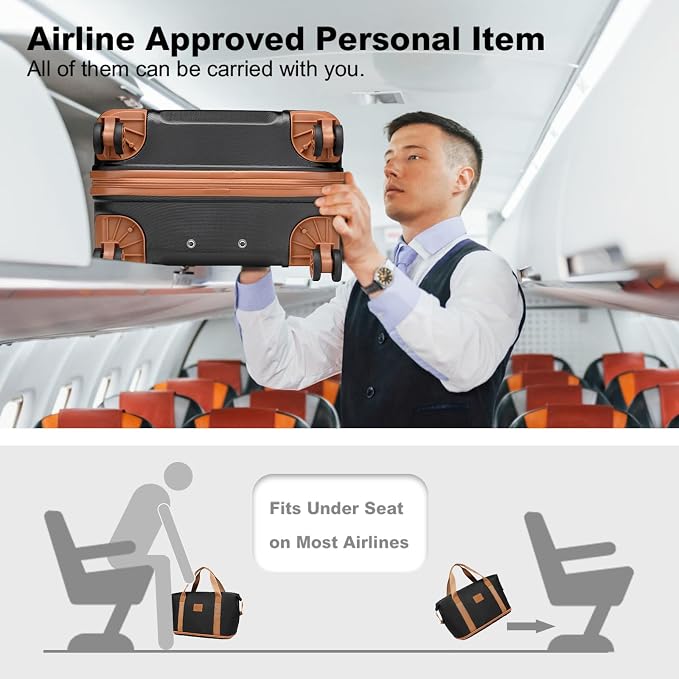 Kono Luggage Set 4 Piece Carry On Hardside Luggage with Spinner Wheels | Lightweight PC+ABS Carry On Suitcase with TSA Lock Apricot Black - Image 3