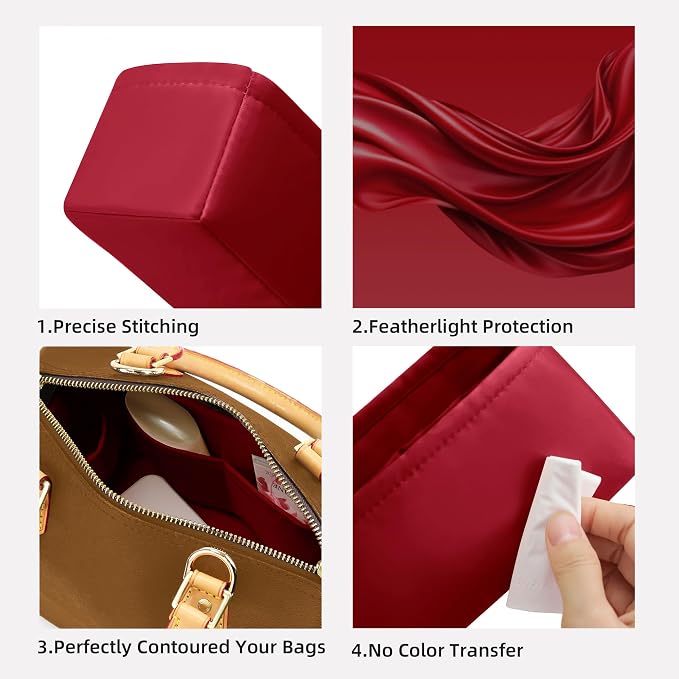 DGAZ Silk Purse Organizer Insert Fits LV Speedy 16/20/25/30/35/45 bags，Silky Smooth Bag Organizer，Luxury Handbag & Tote Shaper（Wine Red，SP25） - Image 3