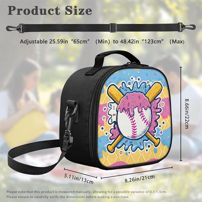 Cone Ice Cream Drip Baseball Print Kids 4-in-1 School Bag, Comfort-Padded Backpack Set with Lunch Box, Pencil Case & Dinosaur Charm Sport Bookbag for Girls Ages 8-12 4th 5th Grade - Image 5