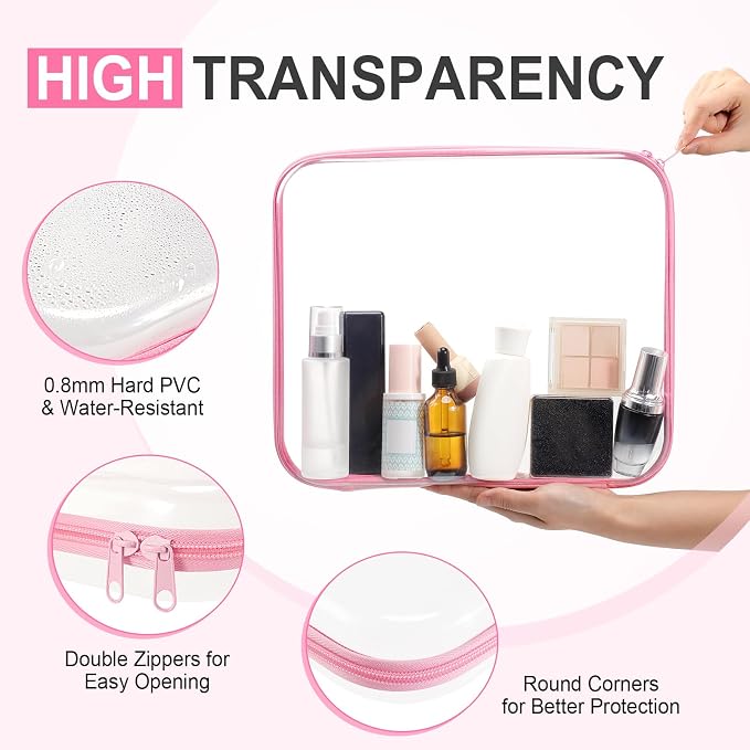 Hoolerry 4 Pcs Hard Clear Zipper Case Makeup Bags Plastic Zipper Pouch Transparent Storage Box Containers for Cosmetics, Snacks, Building Blocks, Puzzles(Clear,13.8 x 11.8 x 2 in,Multicolor) - Image 3