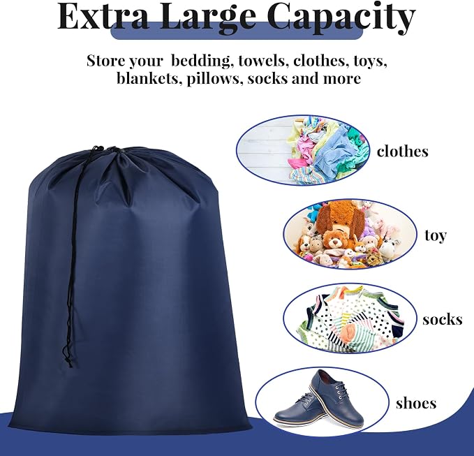 Woanger 12 Pack 28 x 45 Inch Extra Large Laundry Bags Bulk, Navy Blue | Washable Travel Laundry Bag with Drawstring Closure Large Dirty Clothes Organizer for College Dorm Home Hotel Camping - Image 4