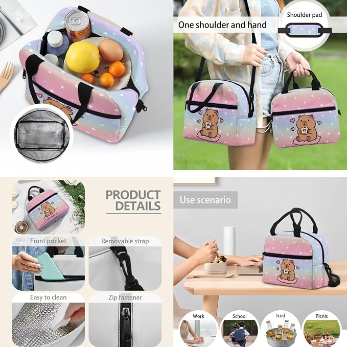 Capybara Donuts Backpack for Kids, Girl Cute Backpack School Bookbags with Insulated Lunch Box Pencil Case 3 in 1, Lightweight Backpack for Travel - Image 3