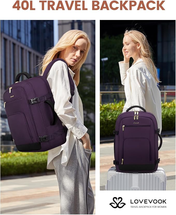 LOVEVOOK Carry On Travel Backpack For Women Flight Approved, 50L Large Personal Item Backpack Travel Bag for Airplanes, Business 18 Inch Laptop Backpack, Weekender Overnight Daypack, With 3 Cubes - Image 9