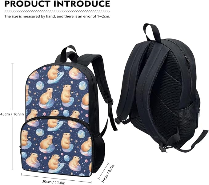 Capybara Backpack and Lunchbox Cute School Bag with Lunch Bag Pencil Case 17 Inch Large Capacity Solar System Planet Bookbag for 3rd Grade Girls Lunch Box Set, 3 Piece - Image 2