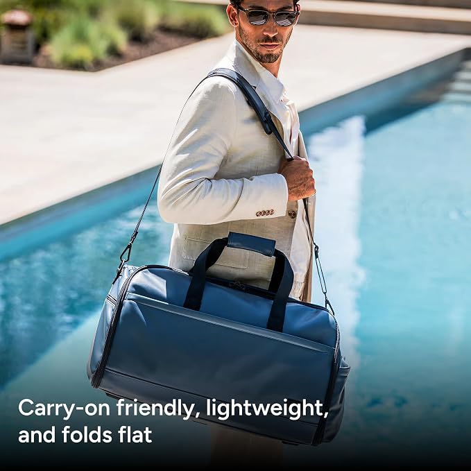 Halfday Convertible 2-in-1 Vegan Leather Premium Garment Duffel Weekender Bag 45L (Carry-on, Wrinkle-Free Travel, Hanging Suit Compartment, Shoe Pockets, Trolley Sleeve), Ocean - Image 6