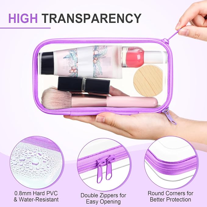 Sanwuta 6 Pcs Clear Hard Zipper Case Plastic Zipper Pouches Transparent Makeup Bag Pencil Case Pouches Toiletry Diaper Bag for Travel Toy Storage Organizer Bins(Colorful,7.48 x 3.94 x 2 Inch) - Image 3